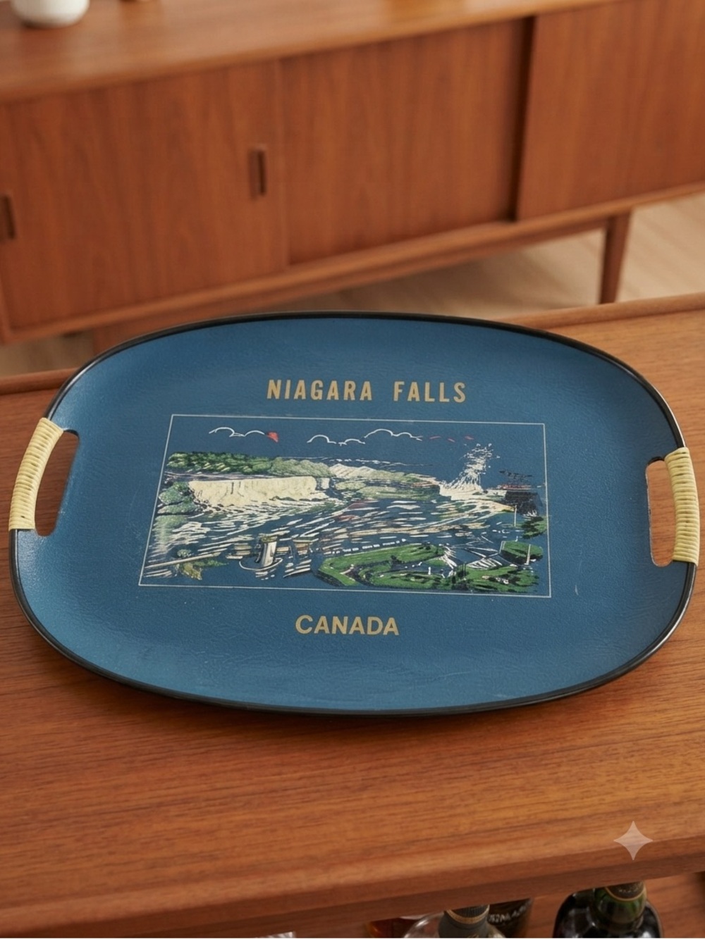 Niagara Falls Canada Blue Decorative Serving Tray Vintage MCM